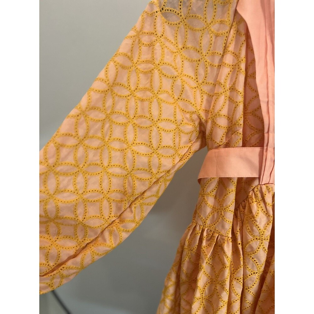 Aofur Knitting  Mini Cotton  Pockets Dress Pink and Orange embroidery- XS - Picture 6 of 12